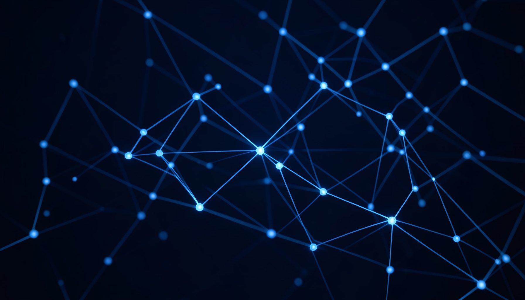 Abstract navy-blue network of connected nodes and thin glowing lines suggesting linked data, calm and analytical mood