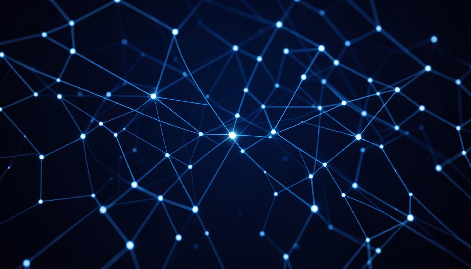 Abstract navy blue network of glowing connected dots and thin lines suggesting linked data, calm and analytical mood