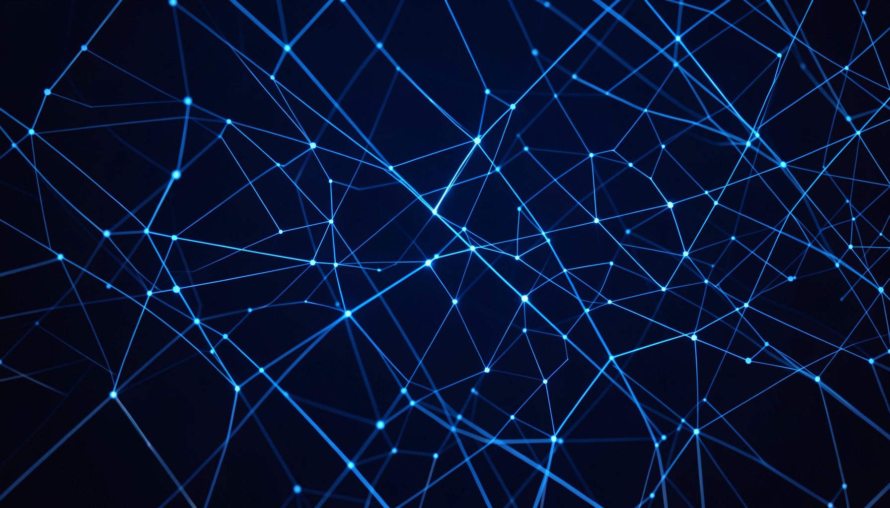 Abstract network of thin glowing blue lines and nodes on a deep navy background, evoking data connections and structured information