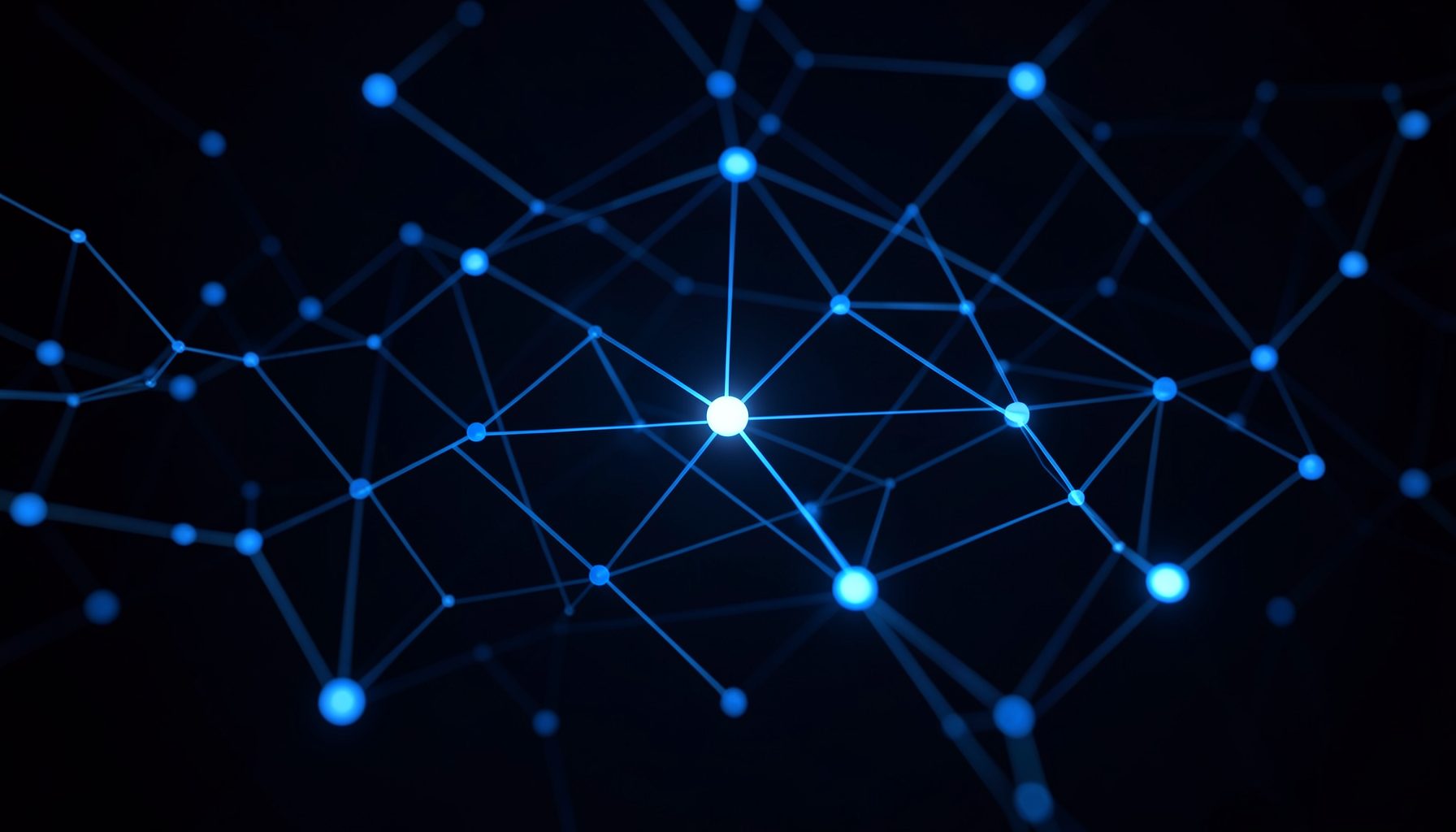 Dark blue abstract network graph with glowing nodes and connecting lines, evoking linked data and database query exploration