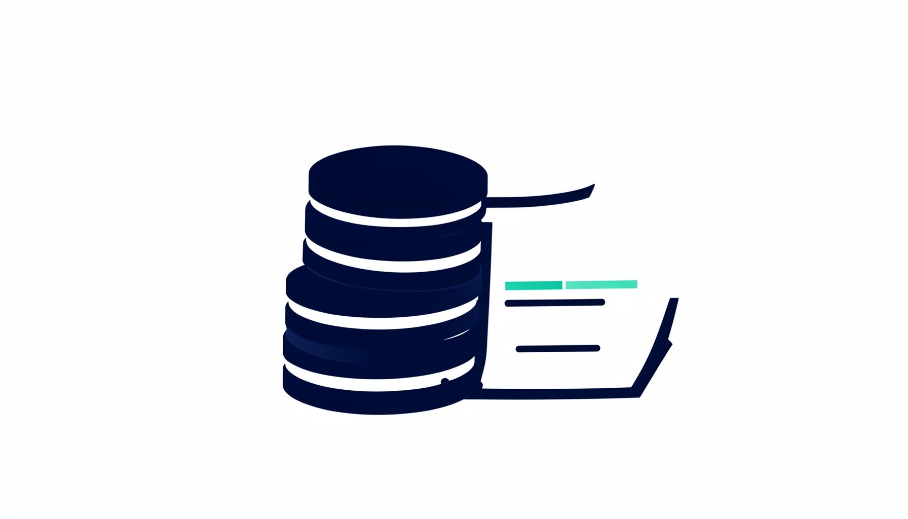 Flat illustration of stacked coins and paper documents rendered in navy blue and white with a small teal accent line, minimal financial mood
