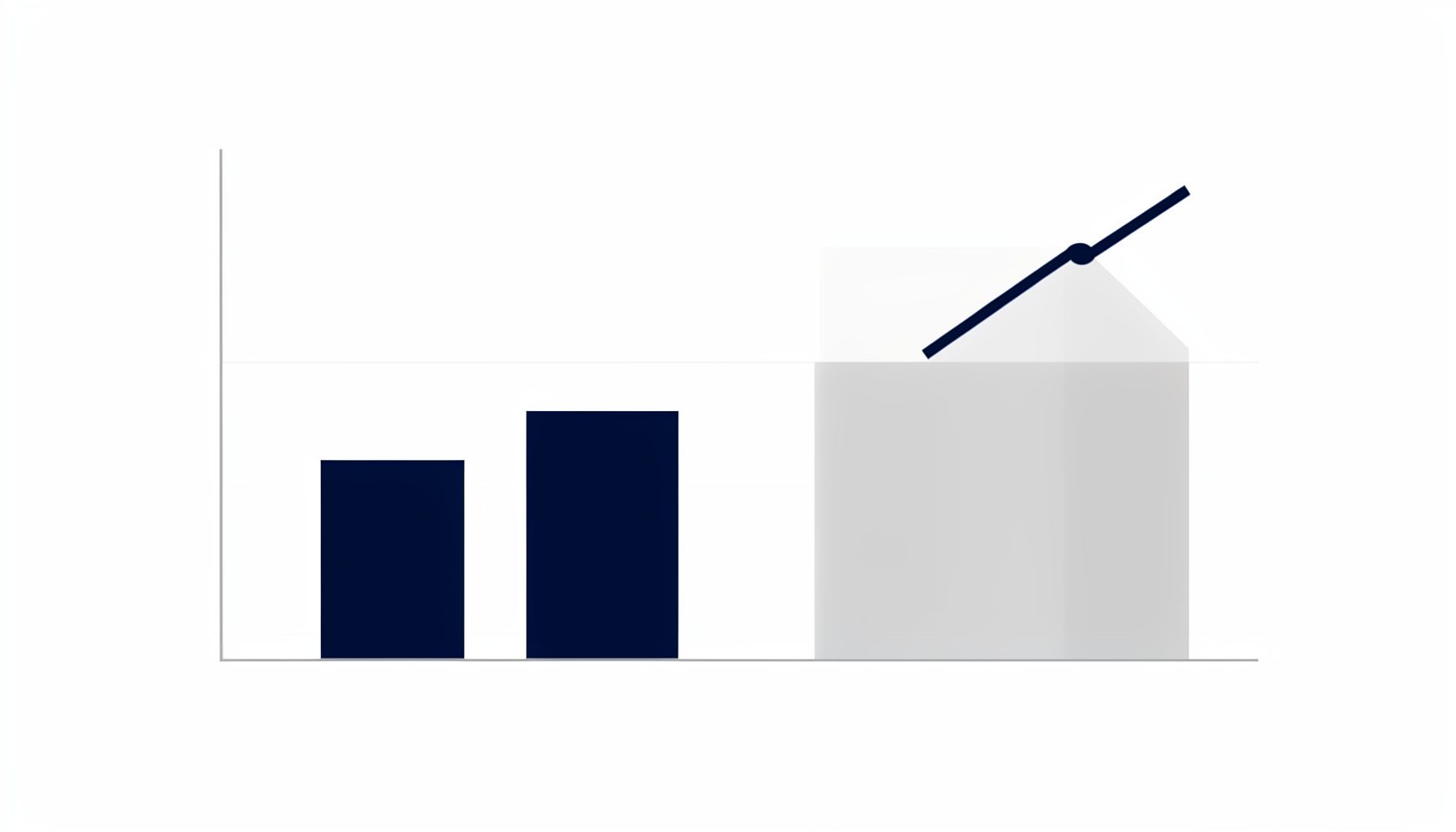 Simple bar and line chart illustration in navy blue and light gray on a white background, clean minimal data visualization mood